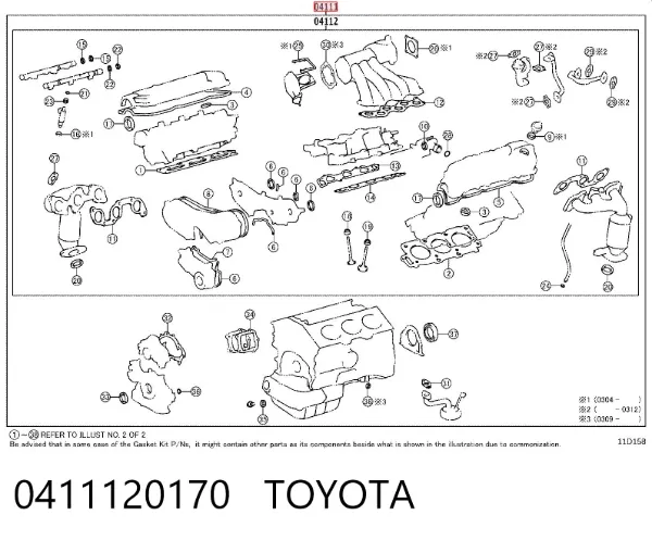 Kit de vedantes de motor completo 0411120170 Toyota