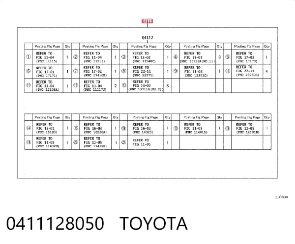 Kit de vedantes de motor completo 0411128050 Toyota