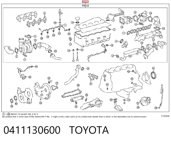 Kit de vedantes de motor completo 0411130600 Toyota