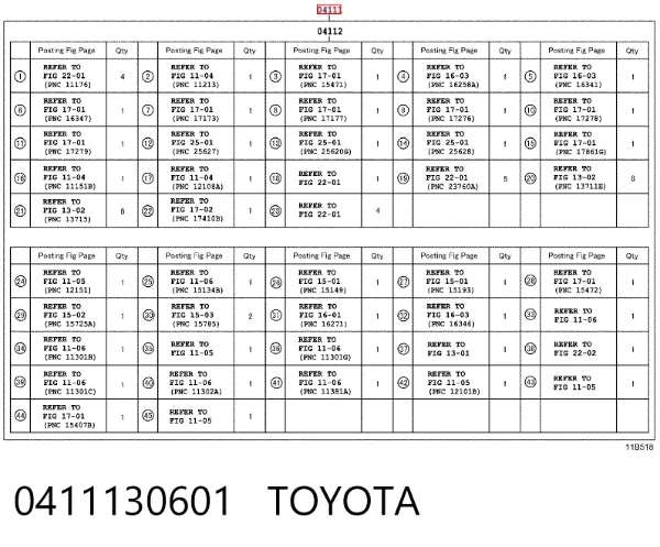 Kit de vedantes de motor completo 0411130601 Toyota