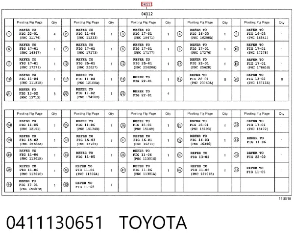 Kit de vedantes de motor completo 0411130651 Toyota