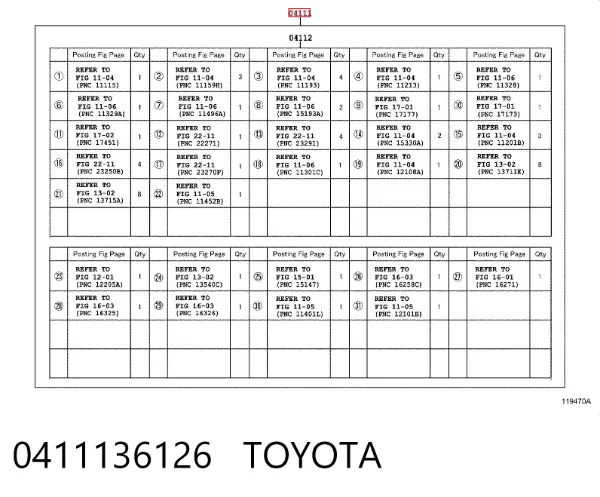 Kit de vedantes de motor completo 0411136126 Toyota