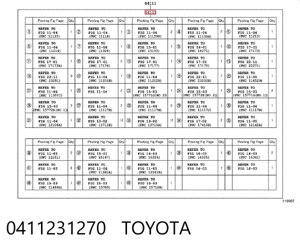Kit superior de vedantes de motor 0411231270 Toyota