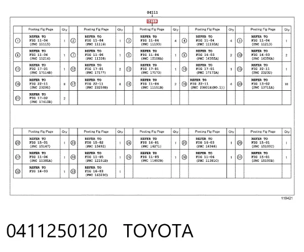 Kit superior de vedantes de motor 0411250120 Toyota