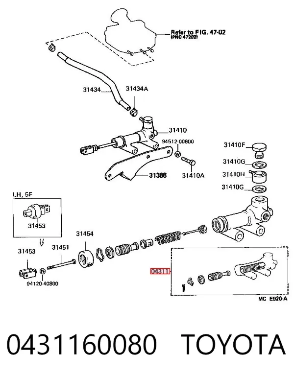 Kit de reparação de cilindro principal de embraiagem 0431160080 Toyota
