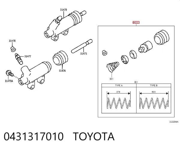 Kit de reparação do cilindro de trabalho de embraiagem 0431317010 Toyota