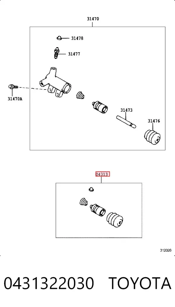 Kit de reparação do cilindro de trabalho de embraiagem 0431322030 Toyota