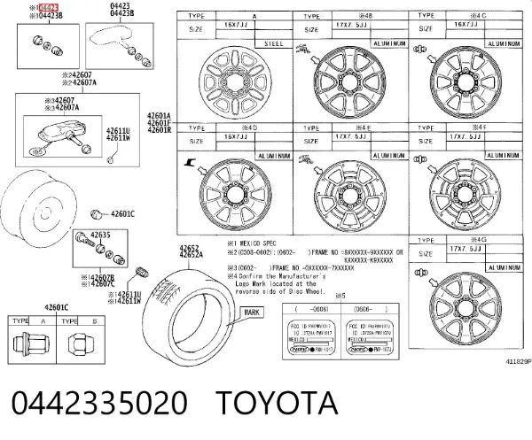 Fixação de sensor de pressão de ar nos pneus 0442335020 Toyota
