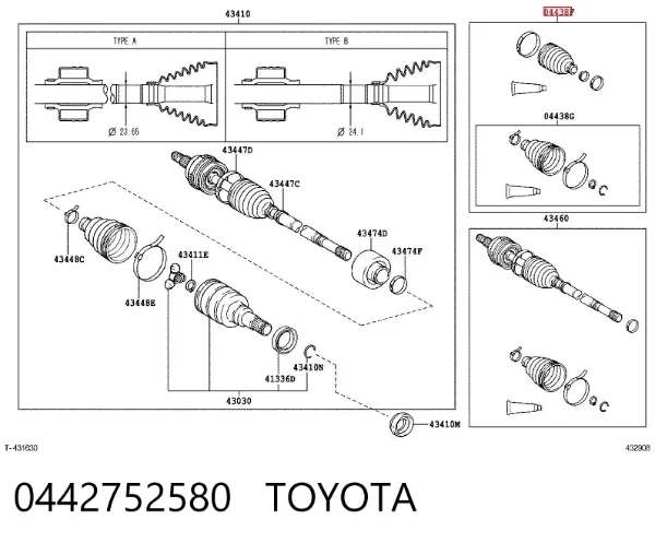 Bota de proteção externa de junta homocinética do semieixo dianteiro 0442752580 Toyota