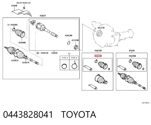 Bota de proteção interna direita de junta homocinética do semieixo dianteiro 0443828041 Toyota