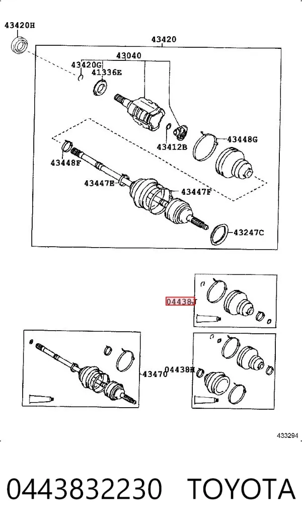 Bota de proteção interna de junta homocinética do semieixo dianteiro 0443832230 Toyota