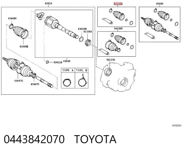 Bota de proteção interna de junta homocinética do semieixo dianteiro 0443842070 Toyota