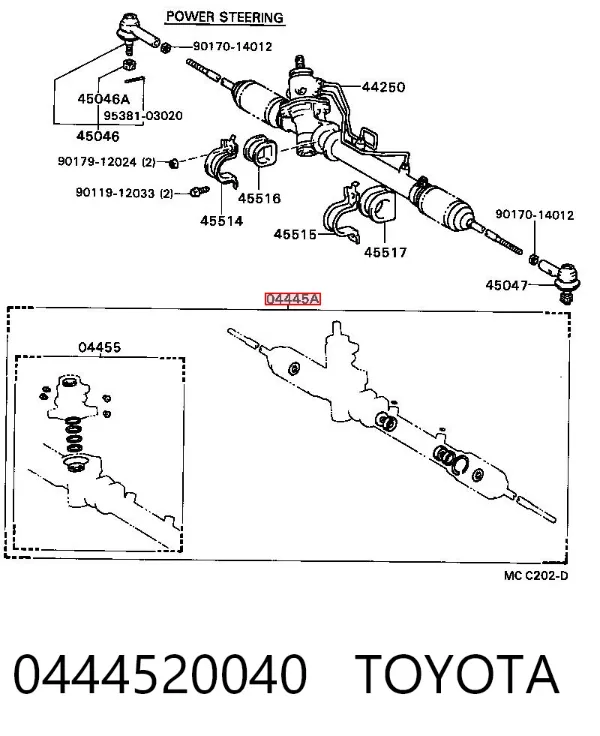 Kit de reparação da cremalheira da direção (do mecanismo), (kit de vedantes) 0444520040 Toyota
