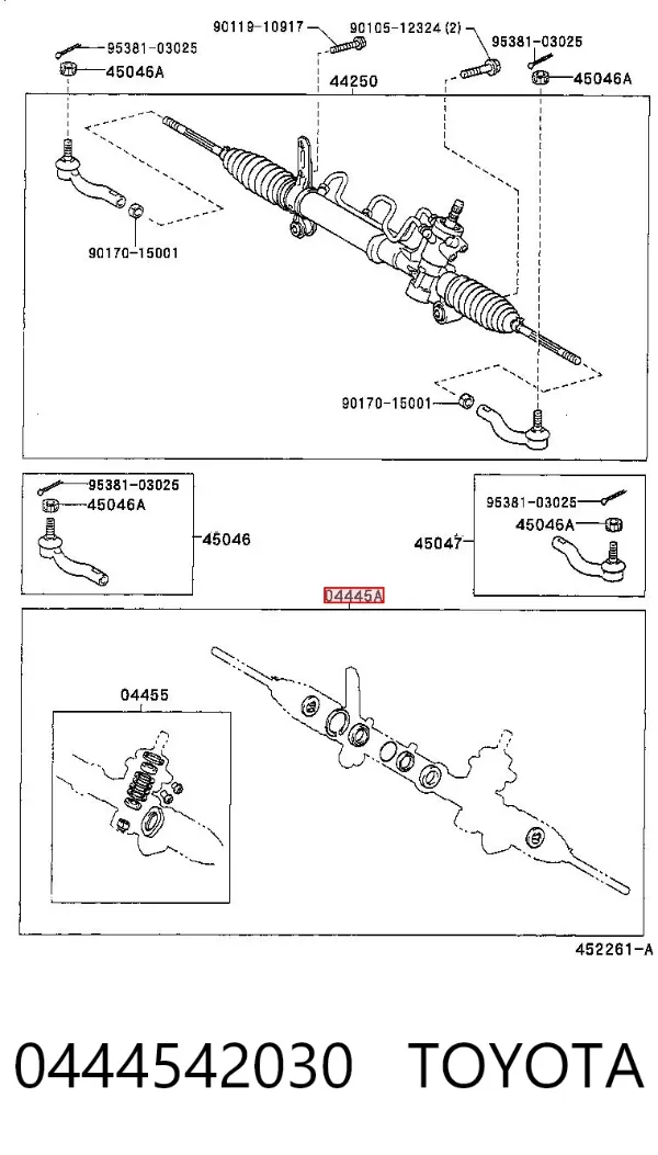 Kit de reparação da cremalheira da direção (do mecanismo), (kit de vedantes) 0444542030 Toyota