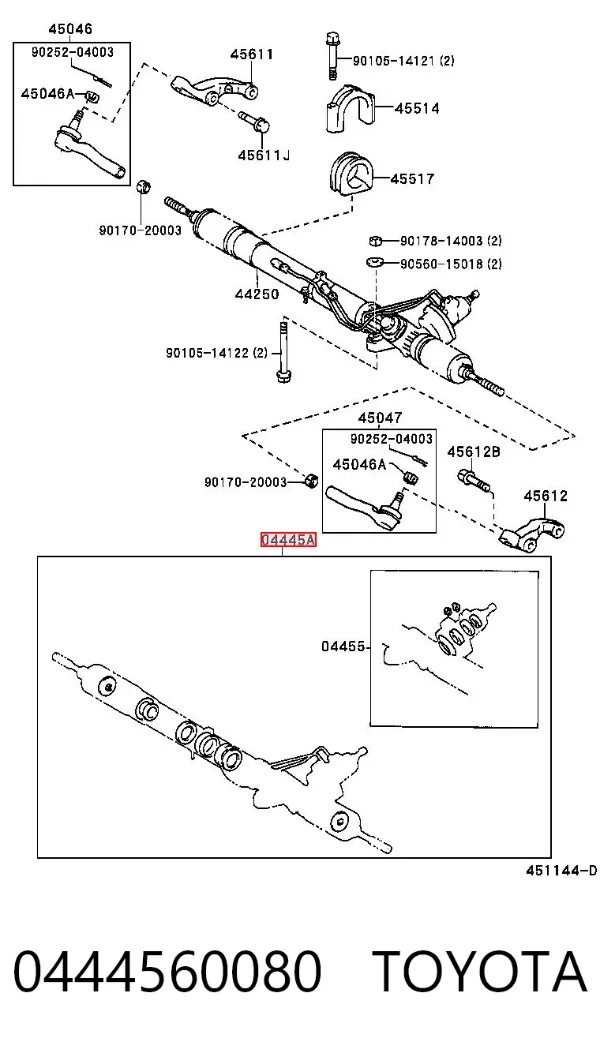 Kit de reparação da cremalheira da direção (do mecanismo), (kit de vedantes) 0444560080 Toyota