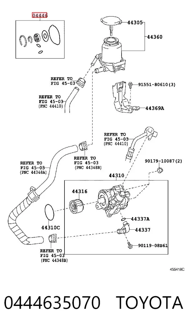 Kit de reparação da bomba da Direção hidrâulica assistida 0444635070 Toyota