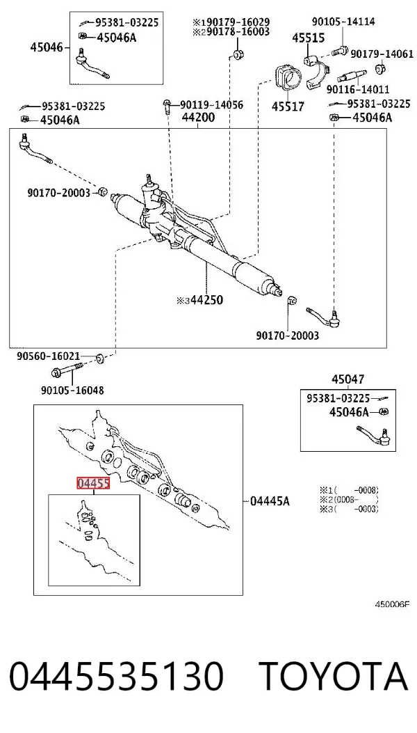 Kit de reparação da cremalheira da direção (do mecanismo), (kit de vedantes) 0445535130 Toyota