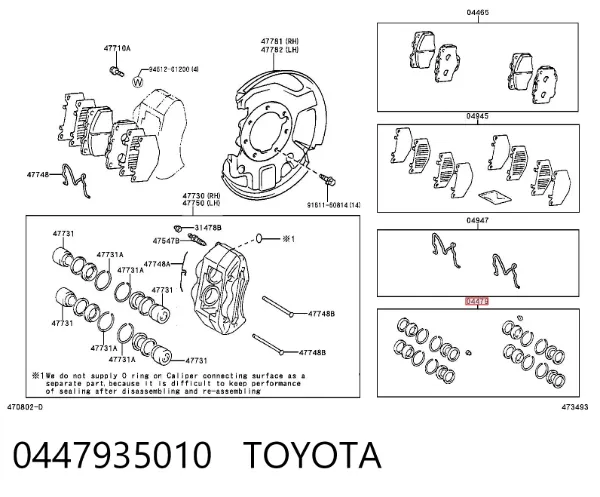 Kit de reparação de suporte do freio dianteiro 0447935010 Toyota