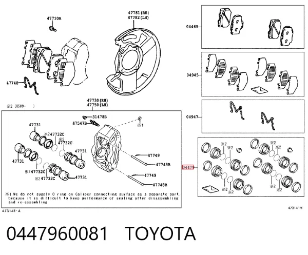 Kit de reparação de suporte do freio dianteiro 0447960081 Toyota