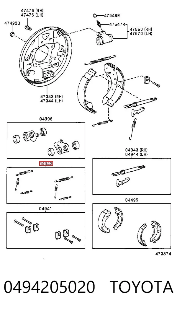 Kit de montagem das sapatas traseiras de tambor 0494205020 Toyota