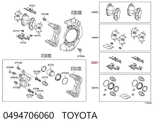 Kit de reparação dos freios dianteiros 0494706060 Toyota