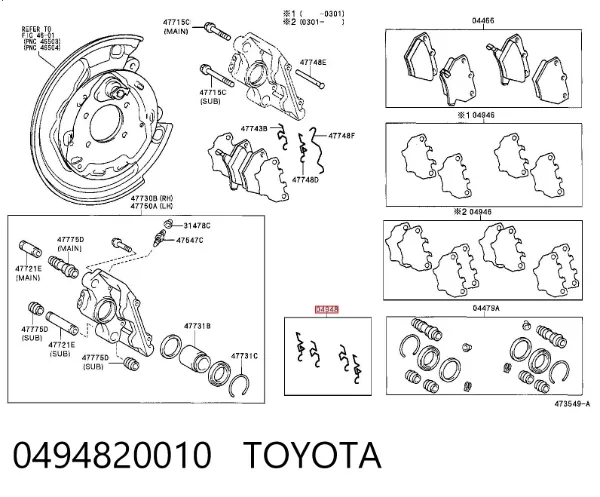 Kit de molas de fixação de sapatas de disco traseiras 0494820010 Toyota