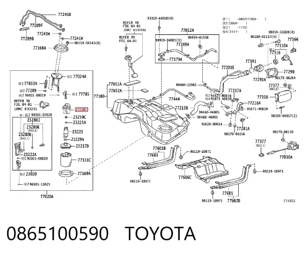 Filtro de combustível 0865100590 Toyota