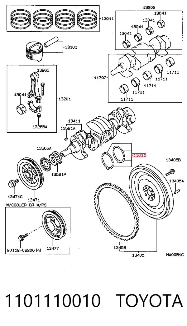 Semianel de suporte (de carreira) de cambota, STD, kit 1101110010 Toyota