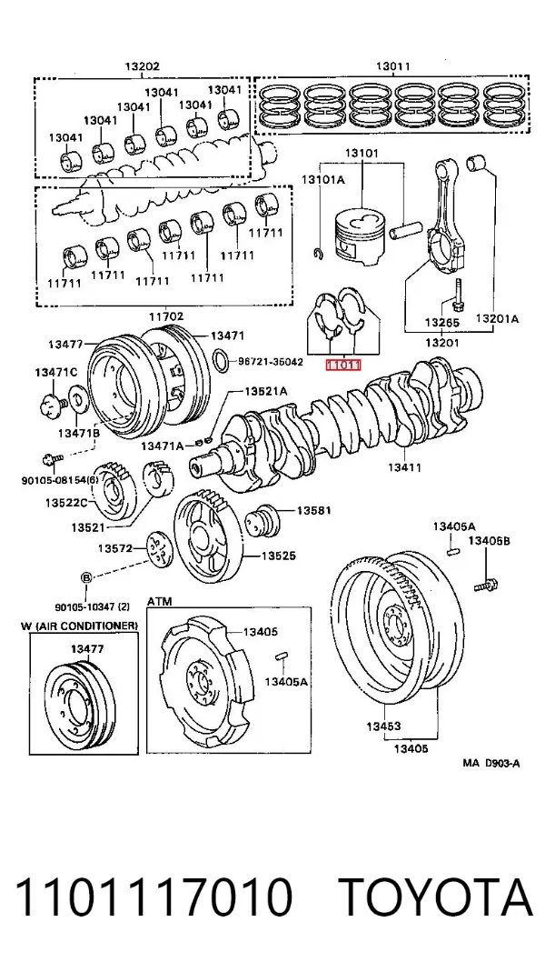 Semianel de suporte (de carreira) de cambota, STD, kit 1101117010 Toyota