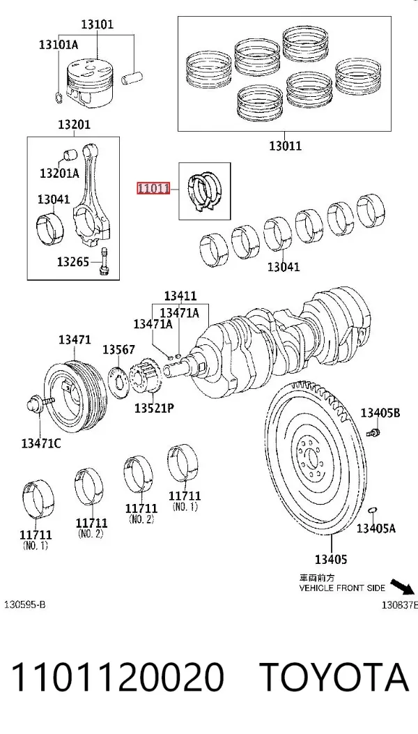 Semianel de suporte (de carreira) de cambota, STD, kit 1101120020 Toyota