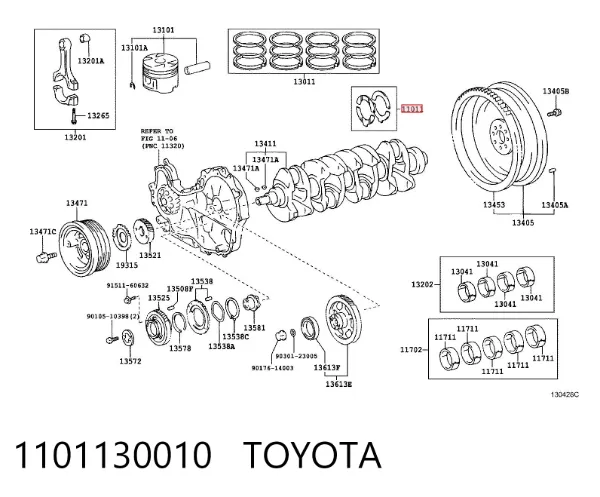 Semianel de suporte (de carreira) de cambota, STD, kit 1101130010 Toyota