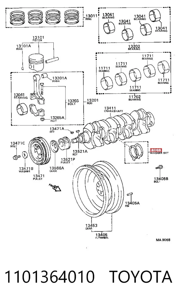 Semianel de suporte (de carreira) de cambota, STD, kit 1101364010 Toyota