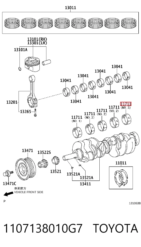 Folhas inseridas principais de cambota, kit, padrão (STD) 1107138010G7 Toyota