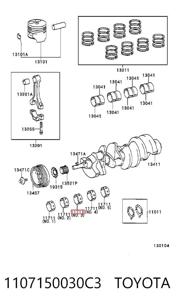 Folhas inseridas principais de cambota, kit, padrão (STD) 1107150030C3 Toyota