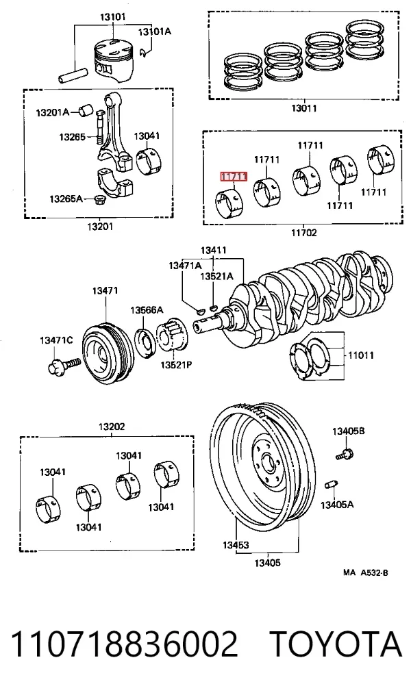 Folhas inseridas principais de cambota, kit, padrão (STD) 110718836002 Toyota