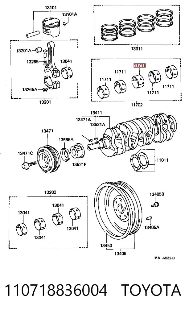Folhas inseridas principais de cambota, kit, padrão (STD) 110718836004 Toyota
