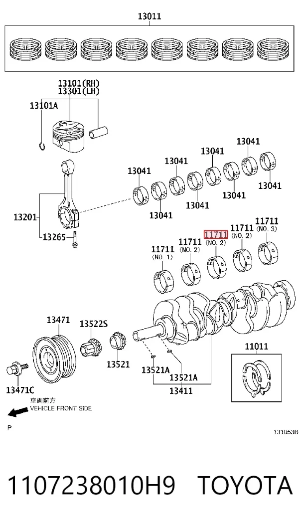 Folhas inseridas principais de cambota, kit, padrão (STD) 1107238010H9 Toyota