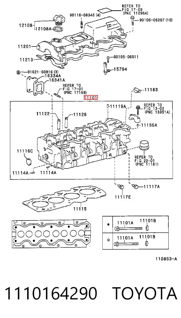 Cabeça de motor (CBC) 1110164290 Toyota