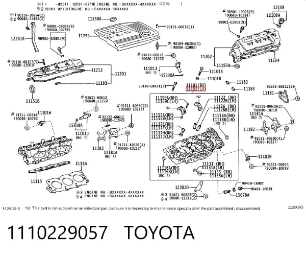Cabeça de motor (CBC) esquerda 1110229057 Toyota