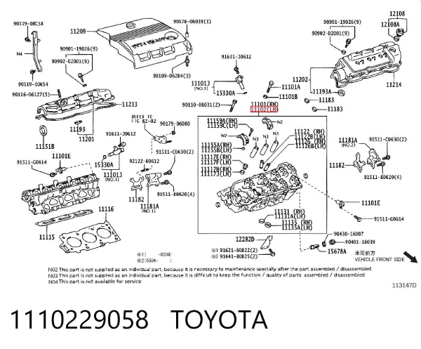 Cabeça de motor (CBC) esquerda 1110229058 Toyota
