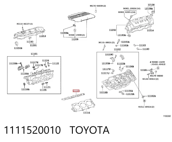 Vedante direito de cabeça de motor (CBC) 1111520010 Toyota