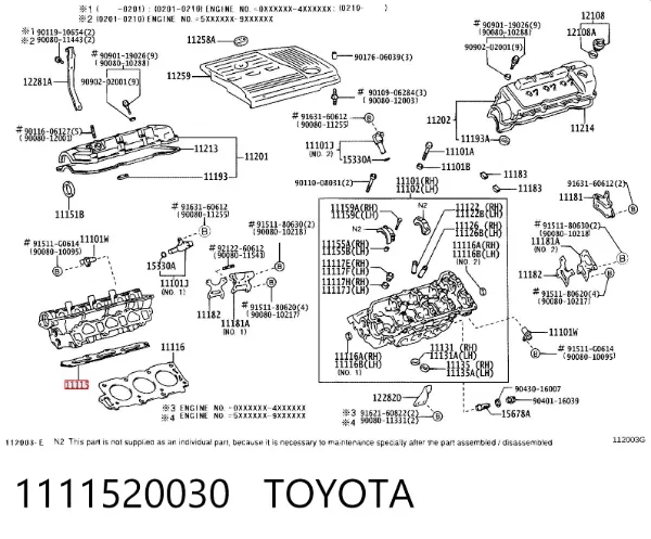 Vedante direito de cabeça de motor (CBC) 1111520030 Toyota