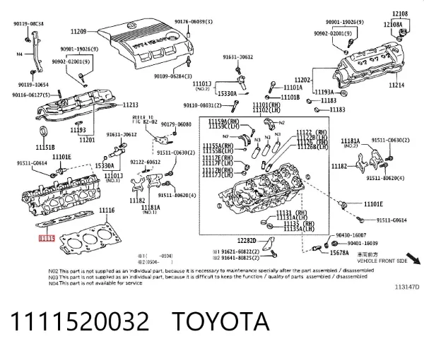 Vedante direito de cabeça de motor (CBC) 1111520032 Toyota