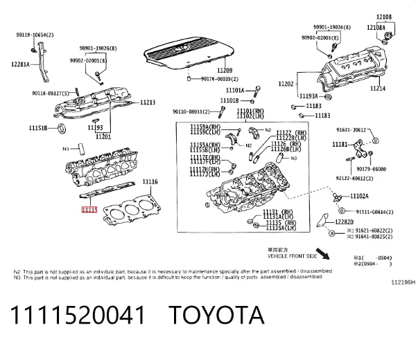 Vedante direito de cabeça de motor (CBC) 1111520041 Toyota