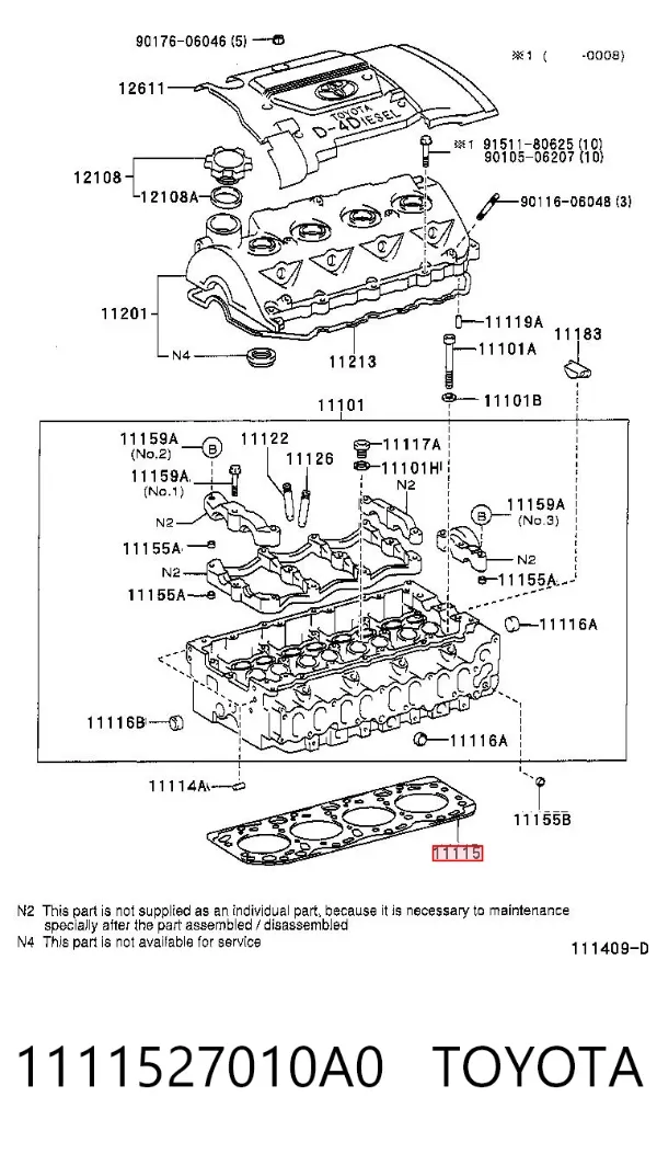 Vedante de cabeça de motor (CBC) 1111527010A0 Toyota