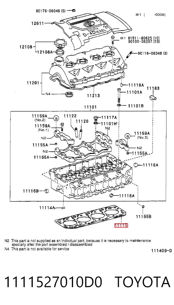 Vedante de cabeça de motor (CBC) 1111527010D0 Toyota