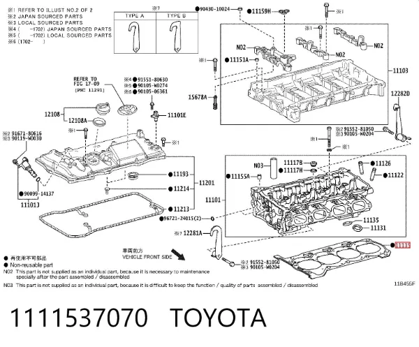 Vedante de cabeça de motor (CBC) 1111537070 Toyota