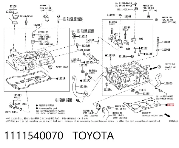 Vedante de cabeça de motor (CBC) 1111540070 Toyota