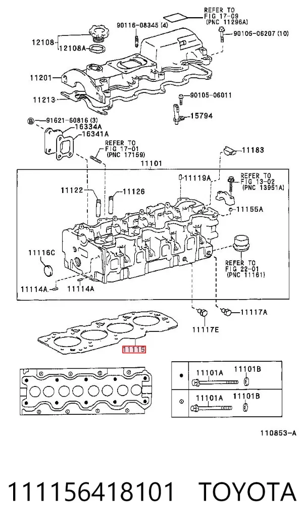 Vedante de cabeça de motor (CBC) 111156418101 Toyota