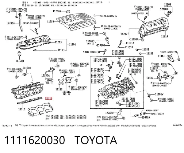 Vedante esquerdo de cabeça de motor (CBC) 1111620030 Toyota